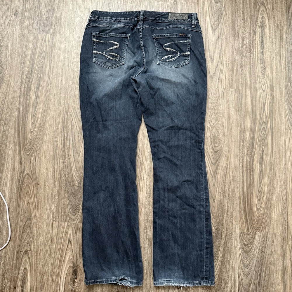 7 for all Mankind Denim Jeans 14 Wide Leg Y2K Pocket Stitching Boot Cut Distress - Picture 6 of 12